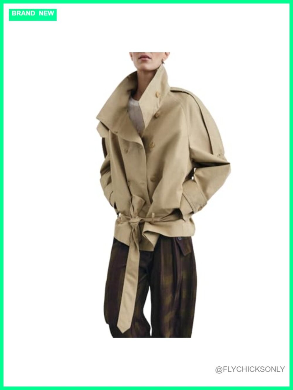 Cropped Trench Coat Womens Double Breasted Belted Lightweight Spring Jacket